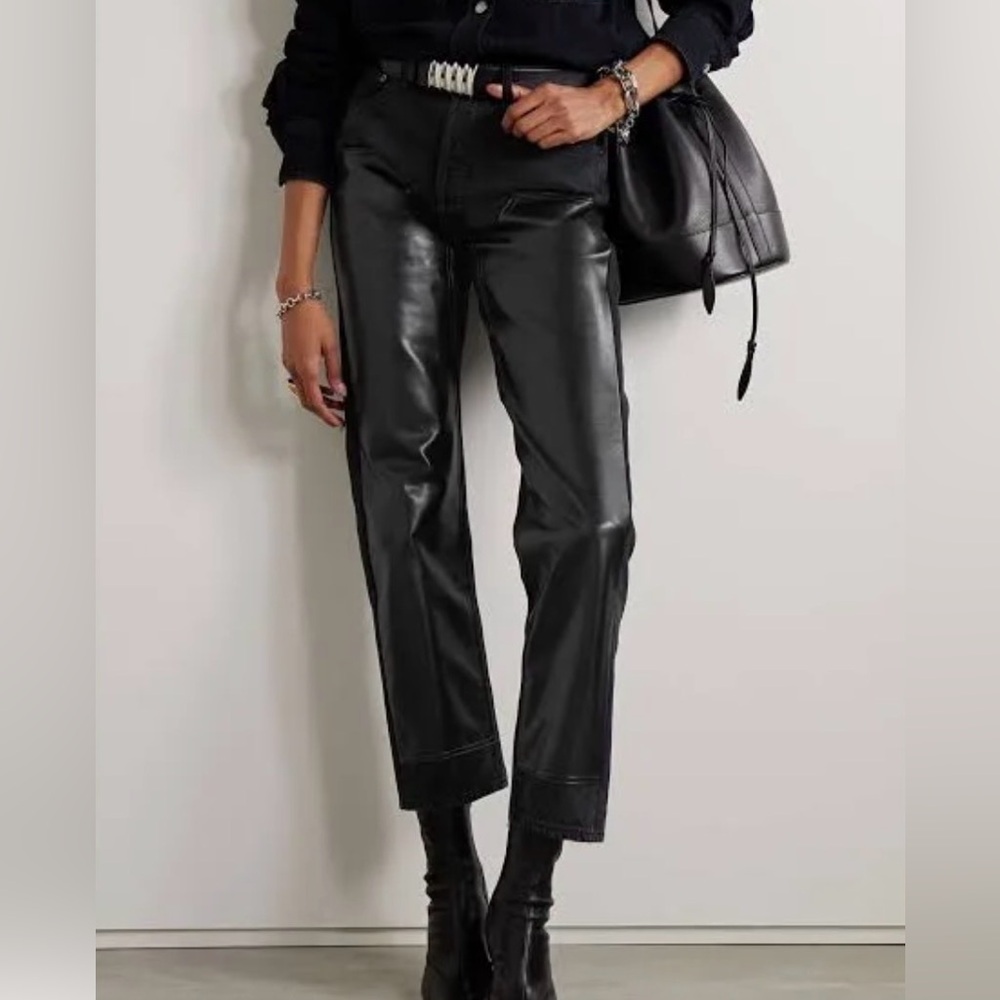 Agolde Black Faux Leather Straight Leg Jeans